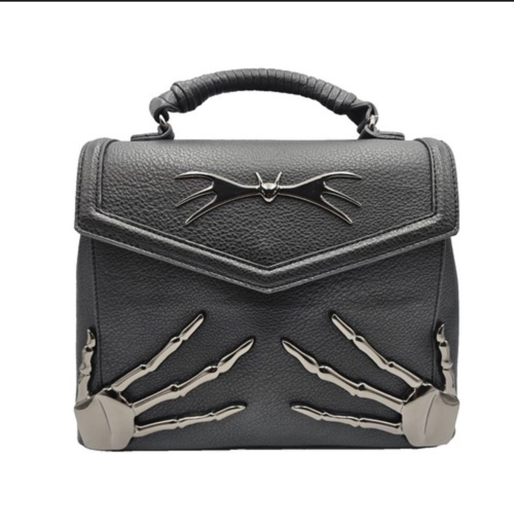 Loungefly Black Crossbody Bag with Silver Skeleton Hands